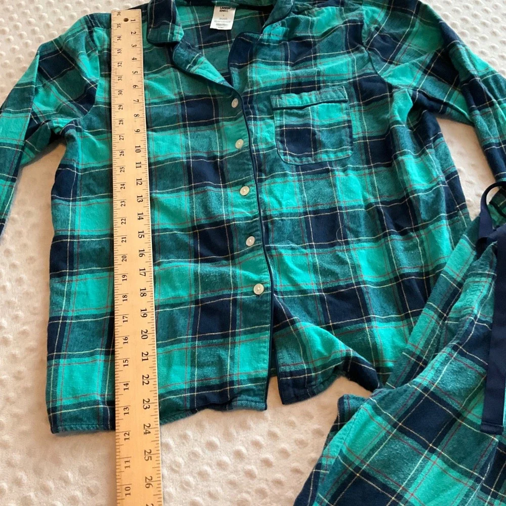 Lands End Plaid Flannel Pajama Set Long Sleeve Button‎ Up Pants Women's L